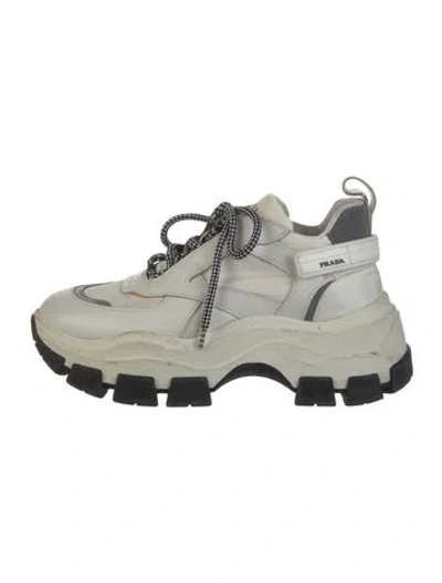 Pre-owned Prada Neoprene Mesh Accents Chunky Sneakers In White