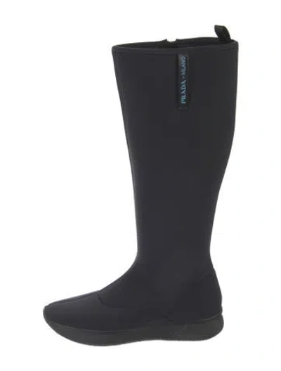 Pre-owned Prada Neoprene Riding Boots In Blue