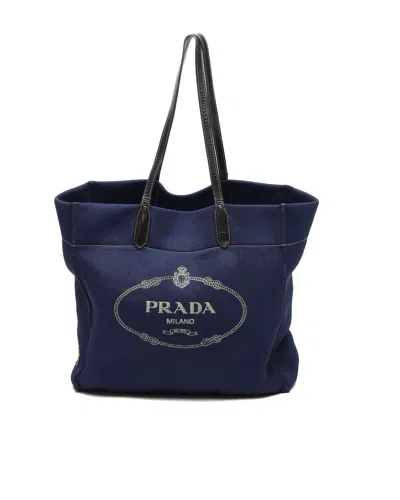 Prada Neoprene Tote Bag In Blue