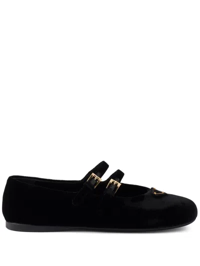Prada Velvet Finish Ballerina Shoes In Black