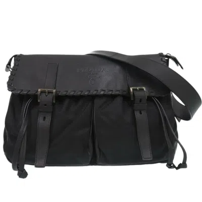 Pre-owned Prada Nero Leather Nylon Messenger Bag Shoulder Bag ()