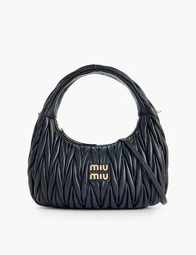 Prada Womens Miu Miu Matelassé Logo-plaque Leather Top-handle Bag In Nero