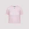 Prada Triangle Logo Net Cropped T-shirt In Petalo