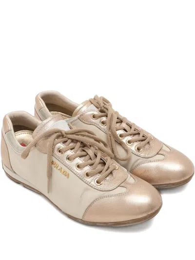 Pre-owned Prada Leather Sneakers In Neutral