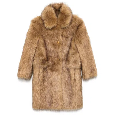 Prada Neutrals Coats - Faux Fur Coats Women In White