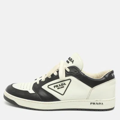 Pre-owned Prada New Avenue Size 41.5 White Leather Low Top Sneakers