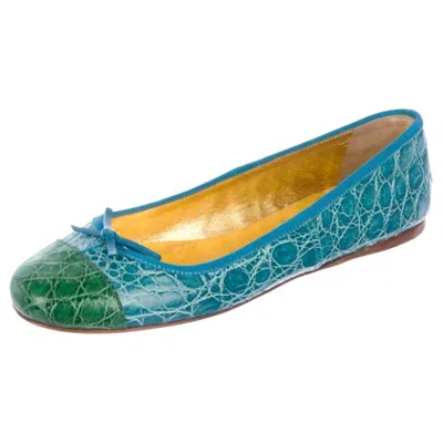 Pre-owned Prada New  Exotic Crocodile Ballet Flats Ballerina Slippers Shoes 38 In Blue