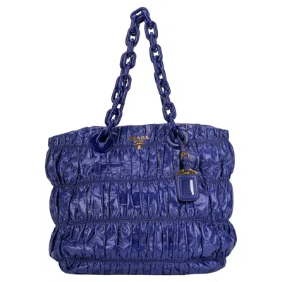 Pre-owned Prada New  Purple Rouched Patent Tote Bag