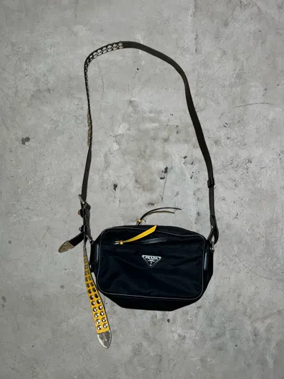 Pre-owned Prada New Vela Studded Side-bag In Black
