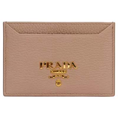 Pre-owned Prada Nib Card Holder Beige In Brown