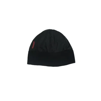 Pre-owned Prada Notariff  Nylon Red Tab Beanie In Black