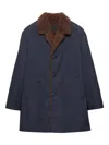 Prada Notch-lapel Shearling-collar Coat In Blue