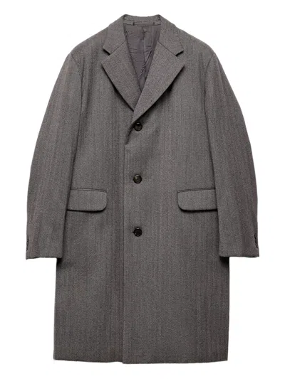 Prada Notch-lapel Wool Coat In Gray