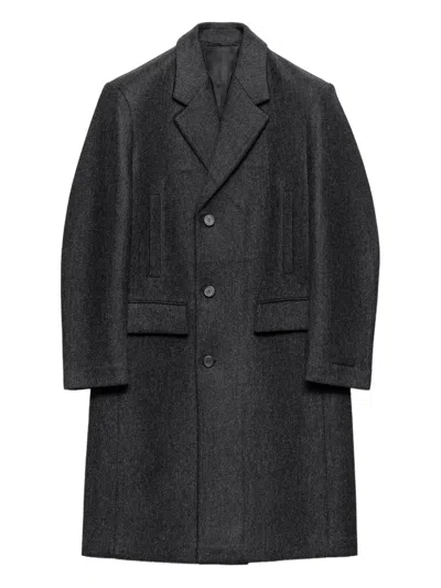 Prada Notched Wool Coat In Black