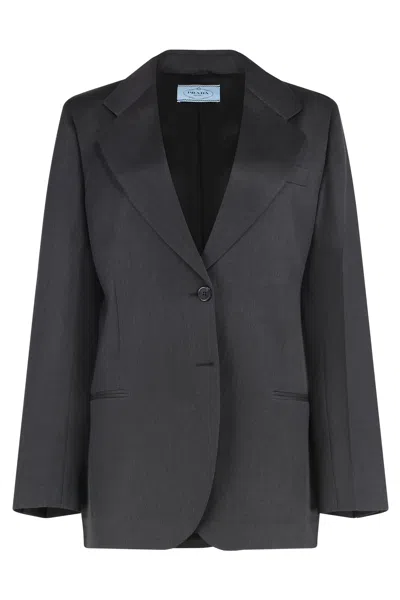 Prada Notched-lapels Wool Blazer In Gray