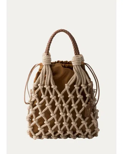 Prada Nou Macrame Top Handle Bag In Corda Brandy