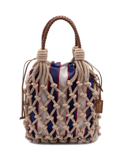 Prada Noué` Cotton And Leather Handbag In Brown