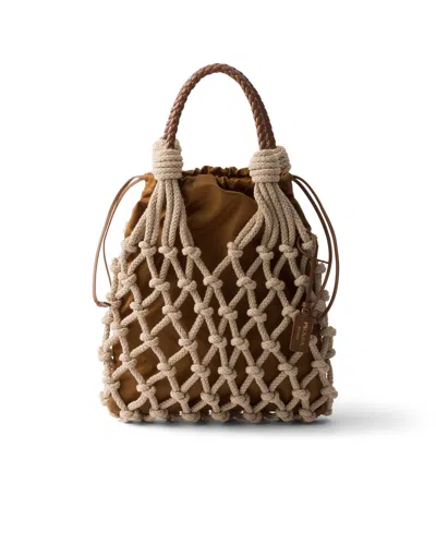 Prada Noué Medium Cotton Macramé Bag In Brown