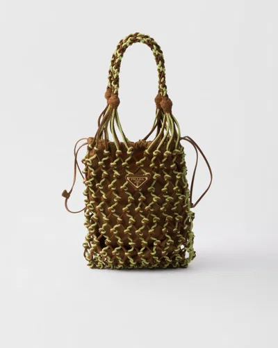 PRADA PRADA NOUÉ SMALL MACRAMÉ AND SUEDE BAG
