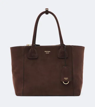 Prada Nova Large Suede Tote Bag In Brown