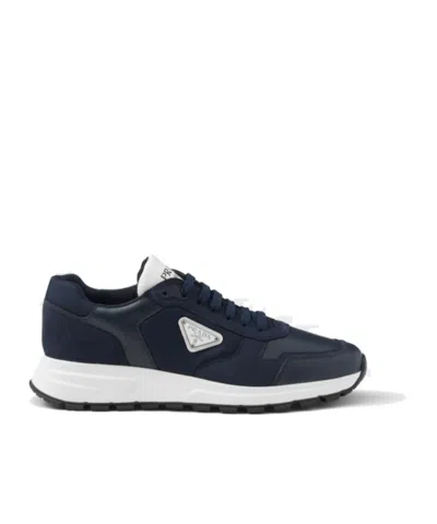 Prada Nubuck And Nylon High-top Sneakers In Baltic Sea Blue