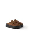 Prada Nubuk-plateau-mules In Brown