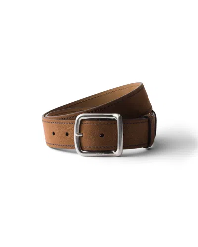 Prada Nubuck Leather Belt In Neutral