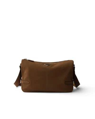 Prada Nubuck Leather Shoulder Bag In Cocoa Brown