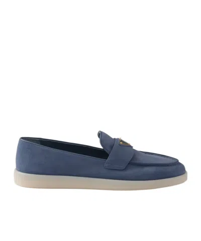 Prada Nubuck Loafers In Blue