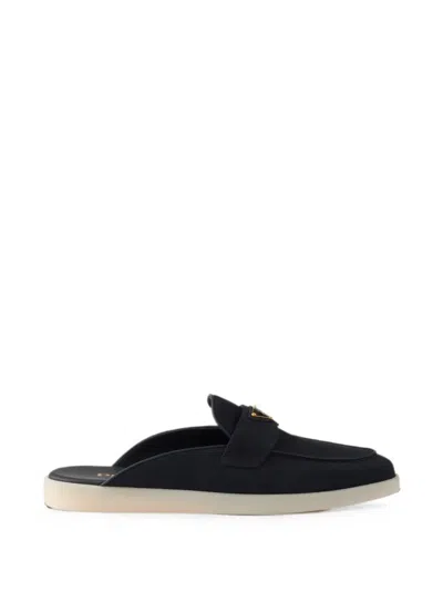 Prada Nubuck Mules In Black