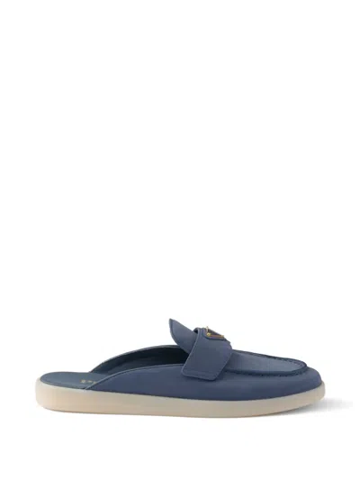 Prada Nubuck Mules In Blue
