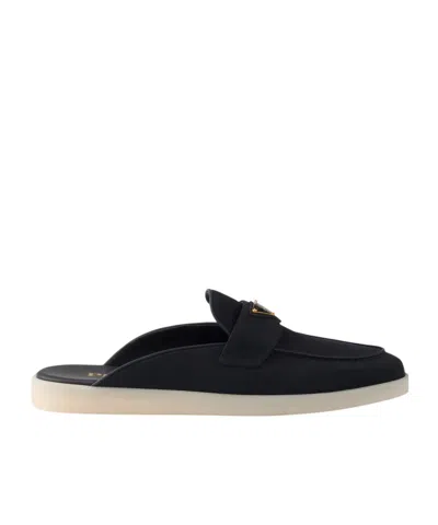 Prada Nubuck Mules In Black