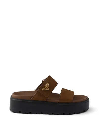 Prada Nubuck Slides In Brown