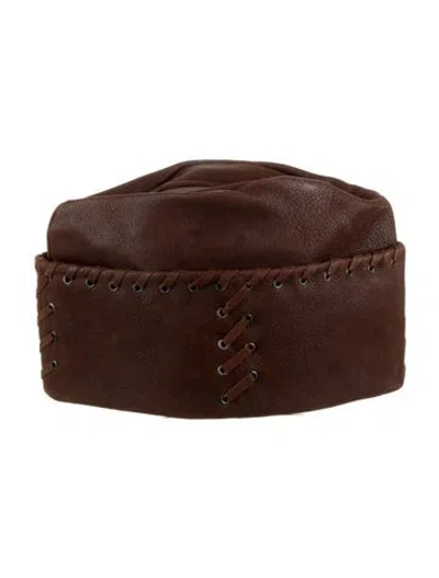 Pre-owned Prada Nubuck Whipstitch Trimmed Hat In Brown