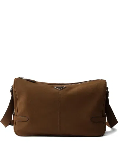 Prada Nubuck-leather Shoulder Bag In Brown