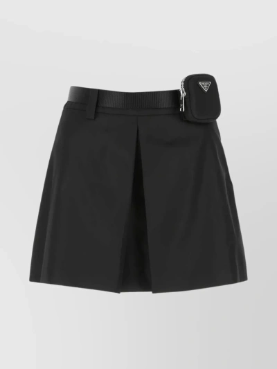Prada Nylon A-line Skirt With Adjustable Waist Strap And Zipper Detail In Black