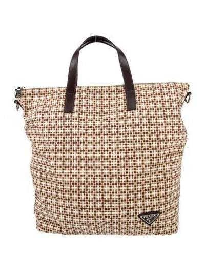 Pre-owned Prada Nylon All-over Print Nylon 2way Tote In Brown