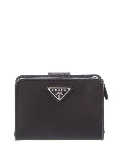 Prada Nylon & Leather Card Case In Black