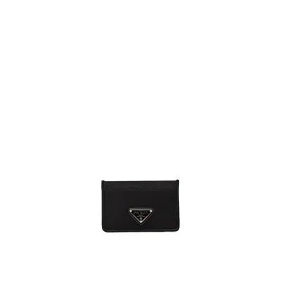 Prada Nylon And Leather Card Holder In Black