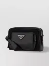 Prada Nylon And Leather Crossbody With Glossy Strap In Black