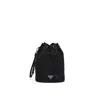 Prada Nylon And Leather Drawstring Pouch In Black
