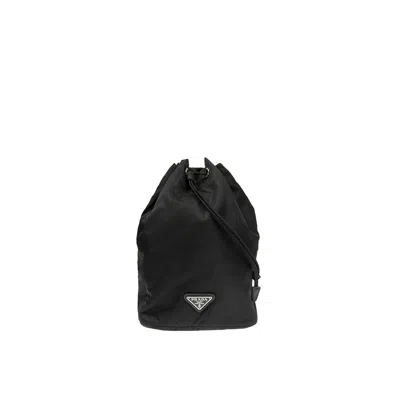 Prada Nylon And Leather Drawstring Pouch Women