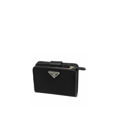 Prada Nylon And Leather French Wallet In Black