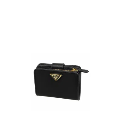 Prada Nylon And Leather French Wallet In Black