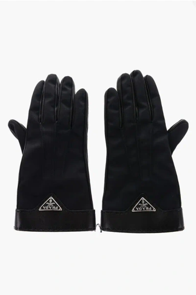 Prada Gloves In Leather And Re-nylon In Black  