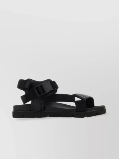 PRADA NYLON AND LEATHER OPEN TOE SANDALS