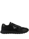 Prada Side Triangular Logo Low-cut Laced Casual Sneakers In Black