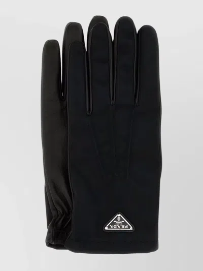Prada Nylon And Nappa Leather Gloves In Black