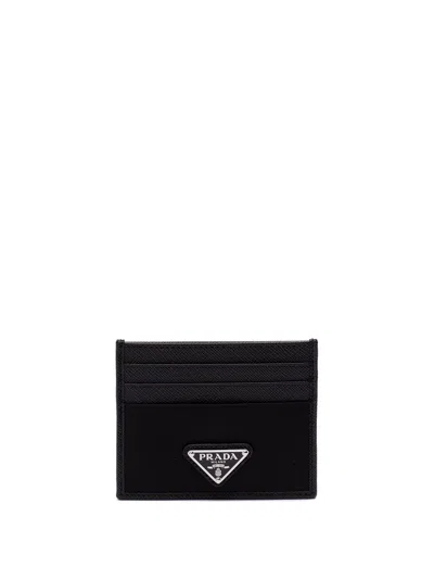 Prada Re-nylon And Saffiano Leather Cards Holder In Black
