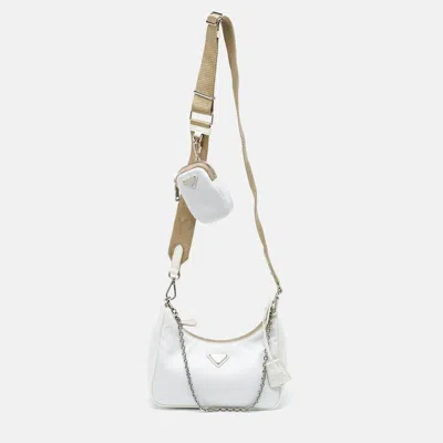 Prada Nylon And Saffiano Lux Leather Re-edition 2005 Crossbody Bag In White